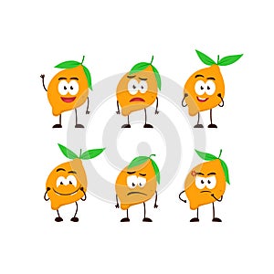 Lemon fruit character cartoon mascot pose set humanized funny expression stye