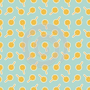 Lemon fruit ice round ice cream stick seamless pattern background