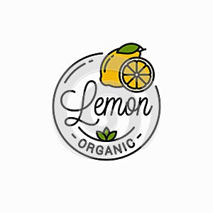 Lemon fruit logo. Round linear of lemon slice