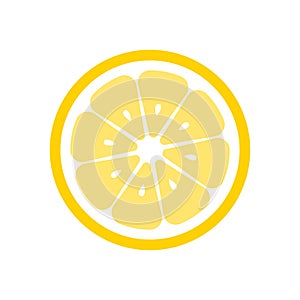 Lemon fruit slice closeup icon, round piece of lemon. Logo design, flat vector illustration.