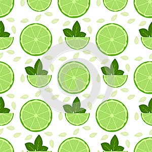 Lemon fruits seamless pattern. Whole and Halved Lemon Citrus Fruit