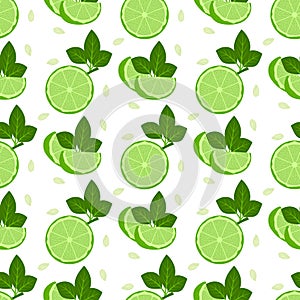 Lemon fruits seamless pattern. Whole and Halved Lemon Citrus Fruit