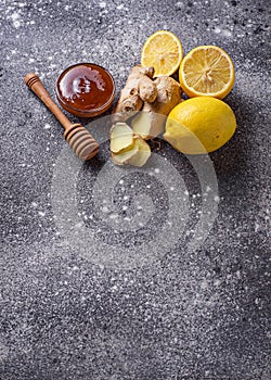 Lemon, ginger and honey. Natural cough and flu remedies.