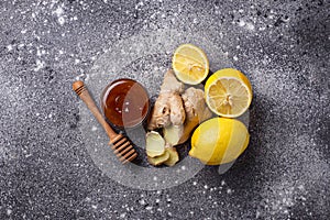 Lemon, ginger and honey. Natural cough and flu remedies.