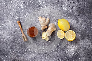 Lemon, ginger and honey. Natural cough and flu remedies.