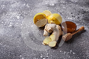 Lemon, ginger and honey. Natural cough and flu remedies.