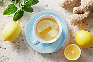 Lemon and ginger tea with honey