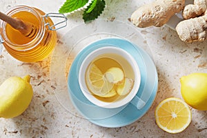 Lemon and ginger tea with honey