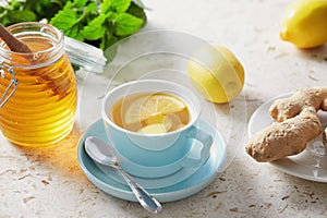 Lemon and ginger tea with honey