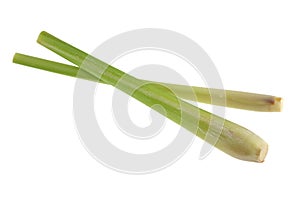 Lemon grass cut in half on white background