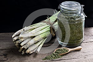 Lemon Grass Cymbopogon citratus and Dried lemongrass in glass