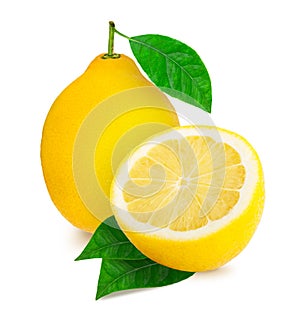 A lemon and a half of lemon citrus fruit isolated