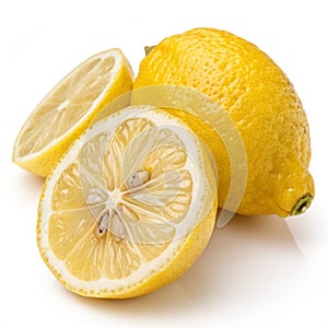 Lemon with a half slice isolated on white background photo