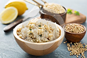 Lemon herbed quinoa in a bowl