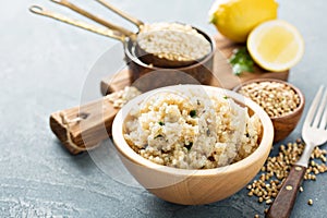 Lemon herbed quinoa in a bowl