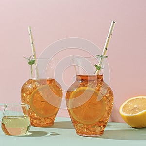 Lemon Ice Tea on Two Carafe Glass