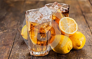 Lemon Ice Tea on wooden table