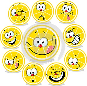 Lemon icon cartoon with funny faces