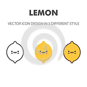 Lemon icon. Kawai and cute food illustration. for your web site design, logo, app, UI. Vector graphics illustration and editable
