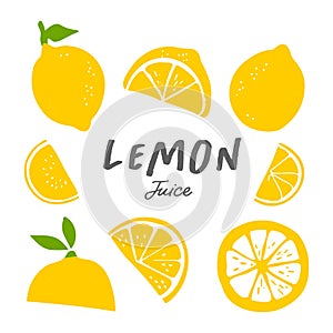 Lemon illustration. inspirational card with doodles lemons, orange isolated on background.