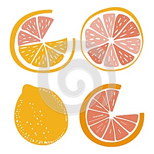 Lemon illustration. inspirational card with doodles lemons, orange isolated on background.