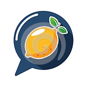 Lemon Illustration in a Speech Bubble, Fresh Citrus Fruit Design, Vector Style Concept