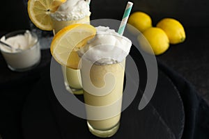 Lemon Italian Cream Sodas Topped with Whipped Cream