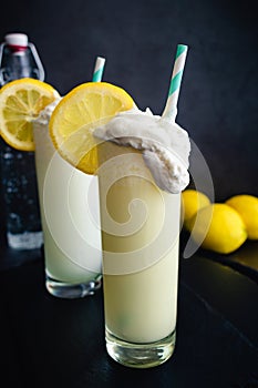 Lemon Italian Cream Sodas Topped with Whipped Cream