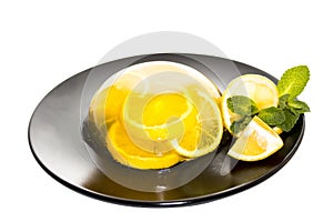 Lemon jelly on dark plate