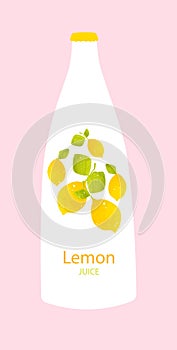 A lemon juice bottle on pink background. Flat design. Vector