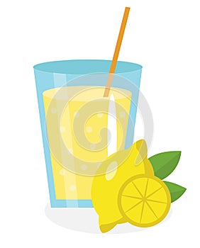 Lemon juice, lemonade, in a glass. Fresh isolated on white background. fruit and icon.