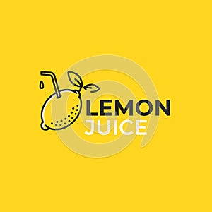 Lemon juice logo. Logotype with bright fresh lemonade. Summer drawing for a smoothies shop