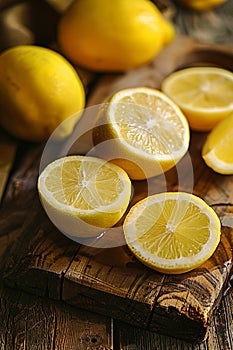 lemon juice on a wooden table close-up