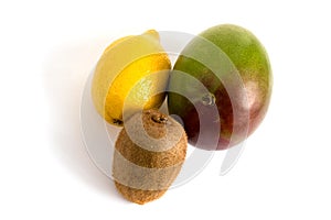 Lemon, kiwi, mango isolated on a white background