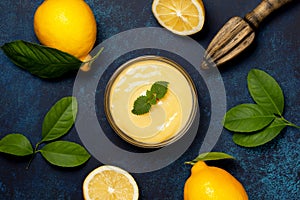 Lemon kurd in glass bowl photo