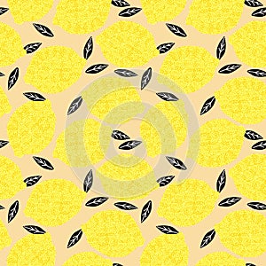 Lemon and leaves seamless pattern