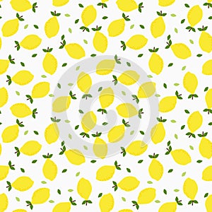 Lemon and leaves seamless pattern