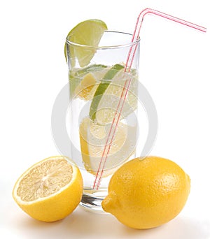 Lemon and lemonade in a glass