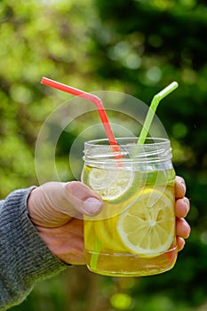 Lemon lemonade outdoors