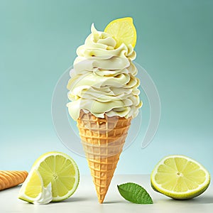 lemon-lime ice cream bar with a waffle cone and whipped cream swirl.