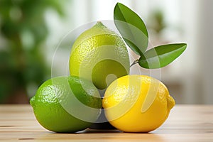 Lemon and lime in isolated white background bright fruit bottom minimali photo