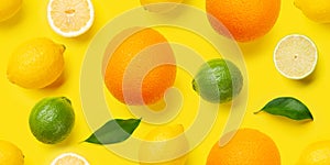 Lemon, lime and orange citrus seamless backdrop texture