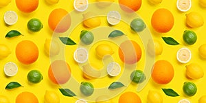 Lemon, lime and orange citrus seamless backdrop texture