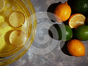Lemon and lime punch served in glass bowl