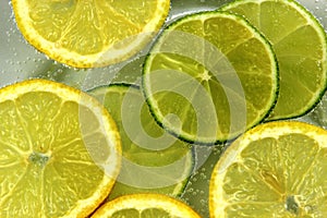 Lemon and lime slices in caronated water