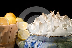 Lemon meringue pie with basket photo