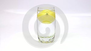 Lemon in mineral bubble soda water