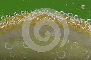 Lemon In Mineral Water On Green Background