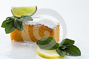 Lemon and mint cake isolated on white background.