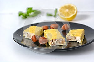 Lemon nougat with almonds and hazelnuts - Italian pastry